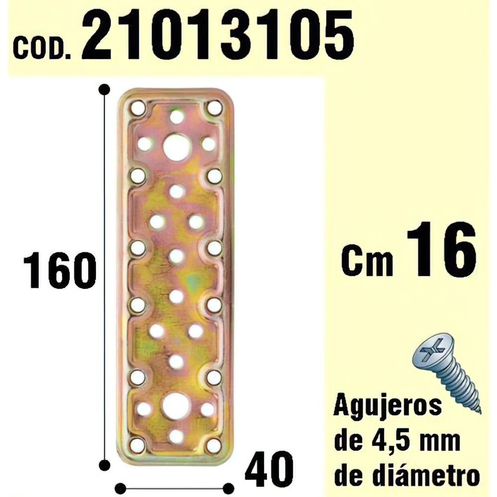 Soporte para madera placa bicromatada. - Medida: 40x 160 mm. - Placa bicromatada. - Realizada en metal.